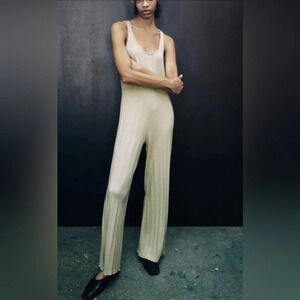 ZARA WOMEN Sweater Light Green LONG JUMPSUIT SIZE Small